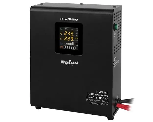 UPS de perete pentru centrala, unda pura sinusoidala, 800VA, 500W 12V, Negru, REBEL
