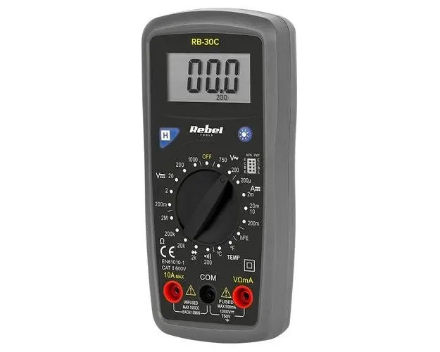 Multimetru digital universal, max 1000 V, testare baterie, testare dioda, verificare continuitate, Rebel Tools MIE-RB-30C