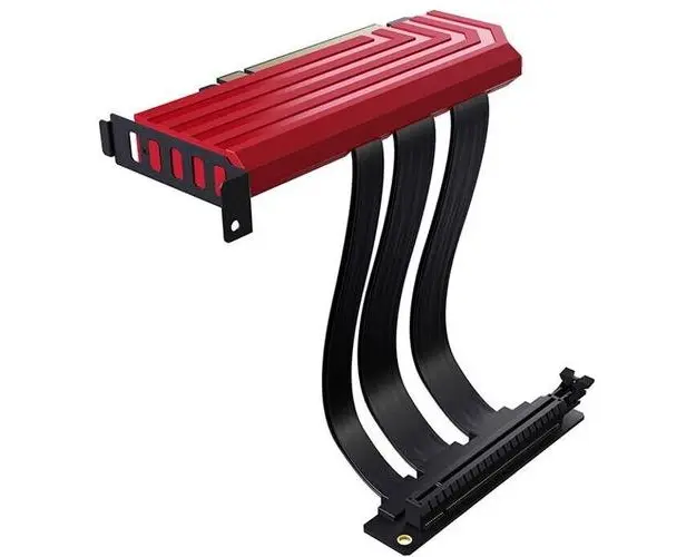 Cablu de montare verticala pentru placa video HYTE PCIe 4.0 X16, 200 mm lungime, ecranare superioara, bracket half-height inclus, Rosu
