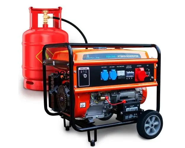 Generator curent hibrid, Extralink EGH-7000, 7kW, trifazat, CNG/LPG/benzina, Easy Start, bobinaj 100% cupru, protectie nivel scazut ulei, autonomie 11h