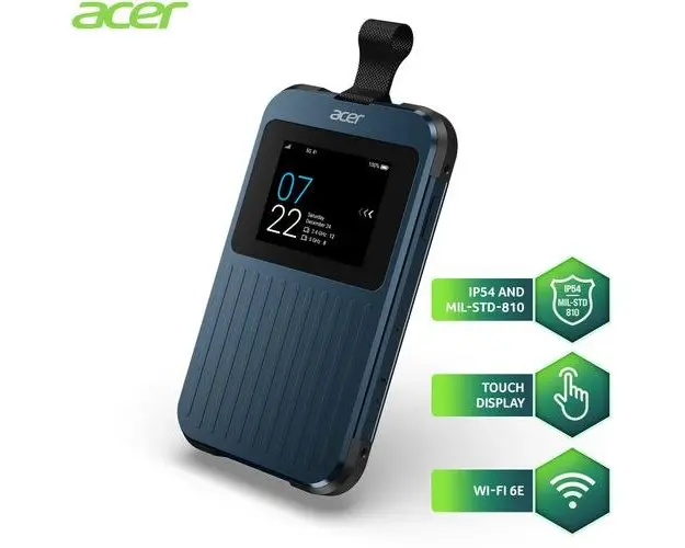 Router Wireless Acer Enduro Connect M3 5G, IP54, MIL-STD-810, Mobile Wi-Fi, 5G NR & LTE Dual Connectivity, 2x2 MIMO, LCD Touchscreen, Baterie 6500mAh, USB-C 3.0