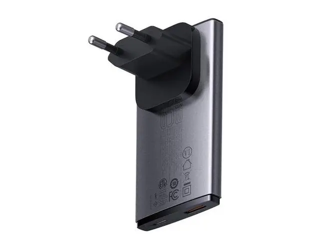 Incarcator retea Baseus GaN5 Pro Ultra Slim, USB/USB-C, 65W, Cablu inclus (Gri)