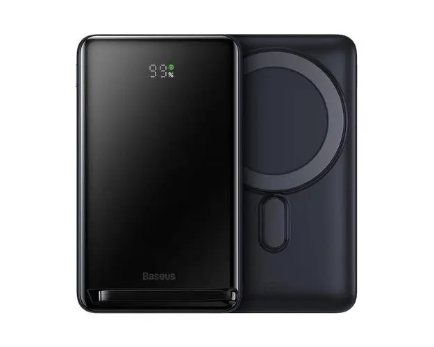 Acumulator extern Baseus Magnetic Bracket, 10000 mAh, Compatibila MagSafe, 20W, Afisaj LED, Cablu USB-C inclus, Albastru