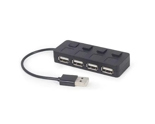 HUB extern GEMBIRD, porturi USB: USB 2.0 x 4, conectare prin USB, cu on/off, cablu 0.15 m, Negru
