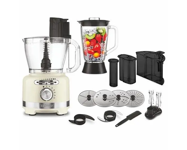 Robot de bucatarie Zelmer ZFP9000E, 2000 W, 3 L, Selector viteza, Discuri inox, 6 moduri automate (Crem)