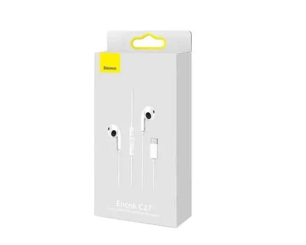 Casti Stereo cu fir, Baseus, Microfon incorporat, USB-C (Alb)