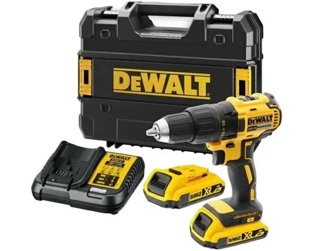 Set masina de gaurit cu baterii si accesorii incluse Dewalt DCD777D2T-QW, 18V, 2 Baterii x 2Ah, Diametru mandrina foraj 13 mm, Cuplu 65 Nm, Viteza rotatie 1750 (Negru/Galben)