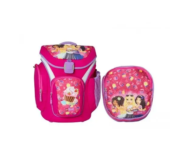 Ghiozdan scoala Explorer si sac sport, LEGO Core Line - design roz Friends Cupcake, 28.5 x 19.5 x 43 cm