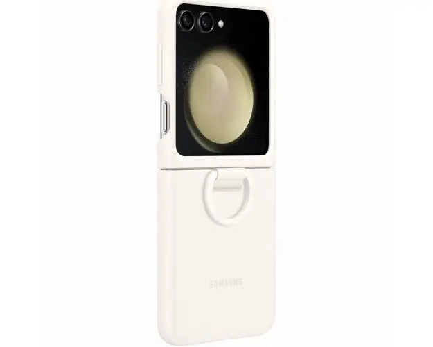 Husa de protectie Samsung Silicone Case cu Ring pentru Samsung Galaxy Z Flip 5 (Crem)
