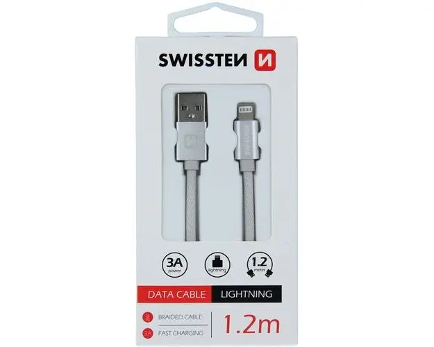 Cablu Date si Incarcare Swissten, USB la Lightning, 1.2m, Argintiu