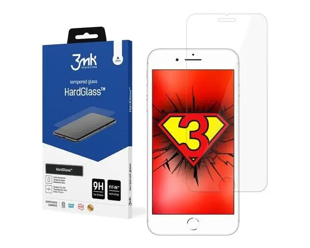 Folie protectie ecran, 3MK, HardGlass, Sticla securizata, Compatibila cu Apple iPhone 7/8 Plus, 9H, Transparent