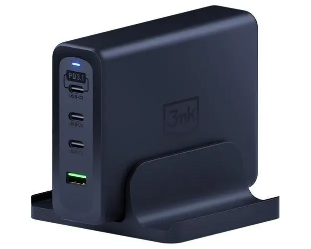 Statie de incarcare 3MK 240W, incarcator USB-C USB-A, Cablu 2m (Negru)