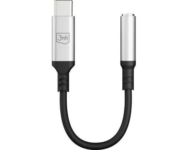 Adaptor USB-C, 3MK, 3.5 mm, Negru/Argintiu