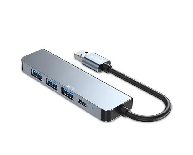 HUB USB Tech-Protect V0 aluminiu 5-in-1, USB - 3x USB 2.0, 1x USB 3.0, 1x USB Type-C (Gri)