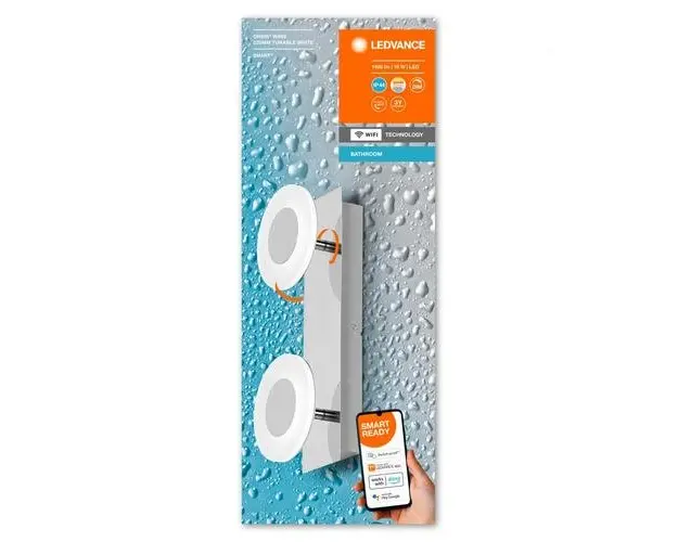 Aplica LED inteligenta pentru baie Ledvance SMART+ Wifi Orbis Wave 320, 15W, 1400 lm, lumina alba (3000-6500K), IP44, 320x93x120mm, metal, Argintiu