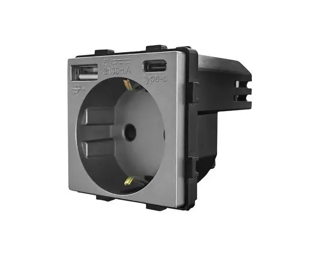 Modul Priza Simpla + USB-A + USB-C LUXION, Gri
