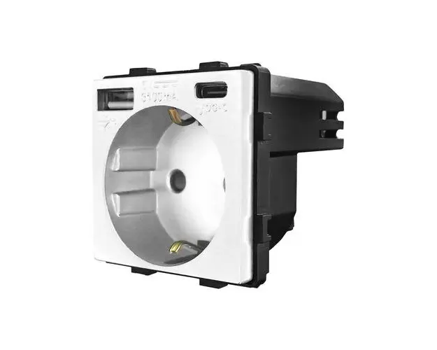 Modul Priza Simpla + USB-A + USB-C LUXION, Alb