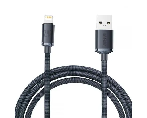 Cablu pentru incarcare si transfer de date Baseus Crystal Shine, USB/Lightning, 2.4A, 2m, Negru