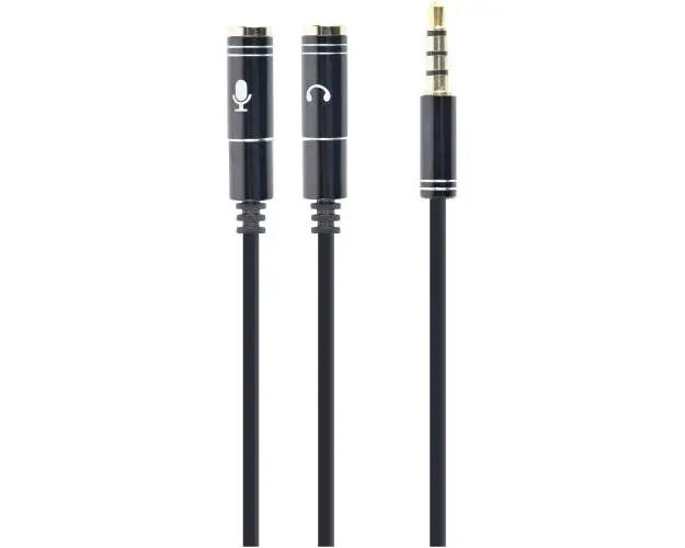 Cablu audio Gembird splitter stereo 1 x 3.5 mm jack T la 2 x 3.5 mm jack M, 20cm, Negru CCA-417M