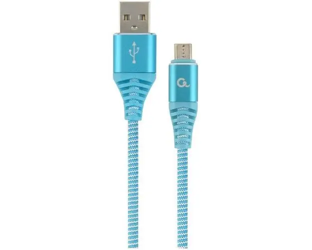 Cablu alimentare si date Gembird, USB 2.0 (T) la Micro-USB 2.0 (T), 2m, Turcoaz / Alb, CC-USB2B-AMmBM-2M-VW
