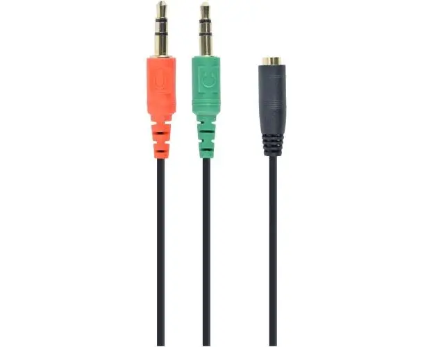 Cablu audio Gembird splitter stereo 2 x 3.5 mm jack T la 1 x 3.5 mm jack M, 20cm, Negru CCA-418