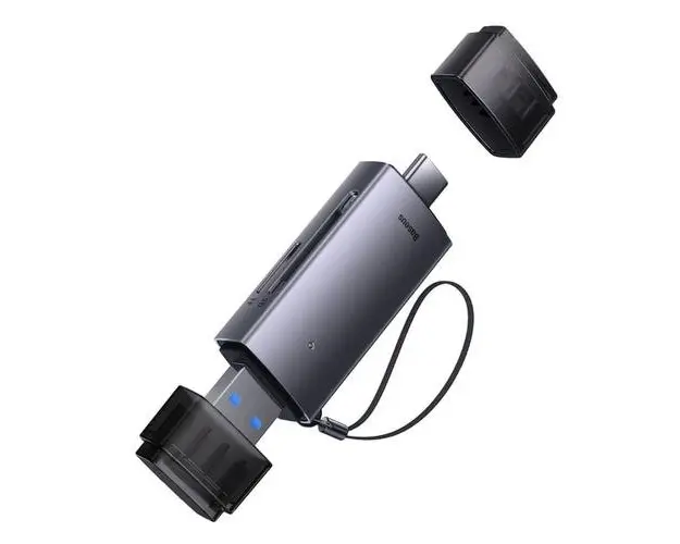 Adaptor pentru cititor de carduri de memorie MicroSD/SD TF, Baseus, 2 TB, USB 3.0/USB C, Negru/Gri