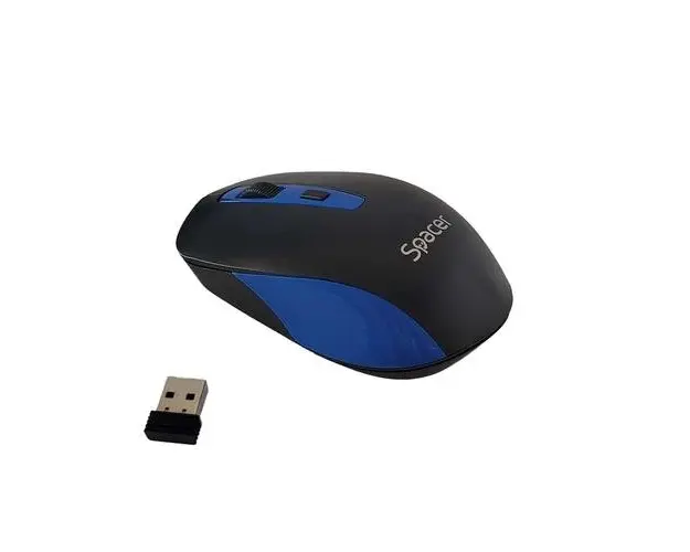 Mouse Spacer SPMO-WS01-BKBL, PC sau NB, wireless, 2.4GHz, optic, 1600 dpi, butoane/scroll 4/1 (Negru/Albastru)