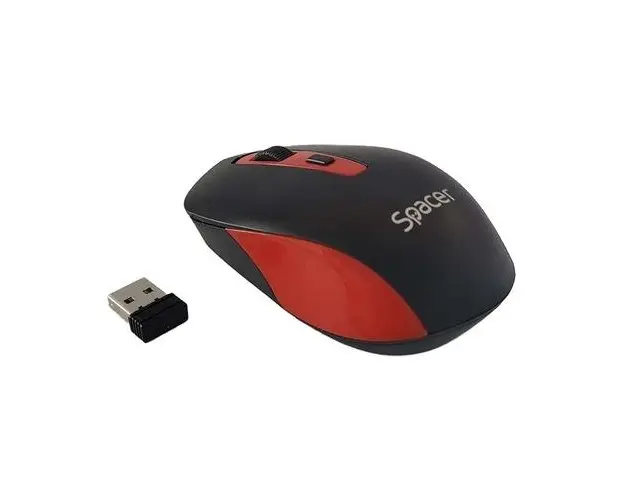 Mouse Spacer SPMO-WS01-BKRD, PC sau NB, wireless, 2.4GHz, optic, 1600 dpi, butoane/scroll 4/1 (Negru/Rosu)