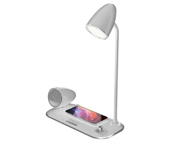Incarcator wireless si lampa birou Tellur Nostalgia, 15W, Boxa Bluetooth 5W, Alb