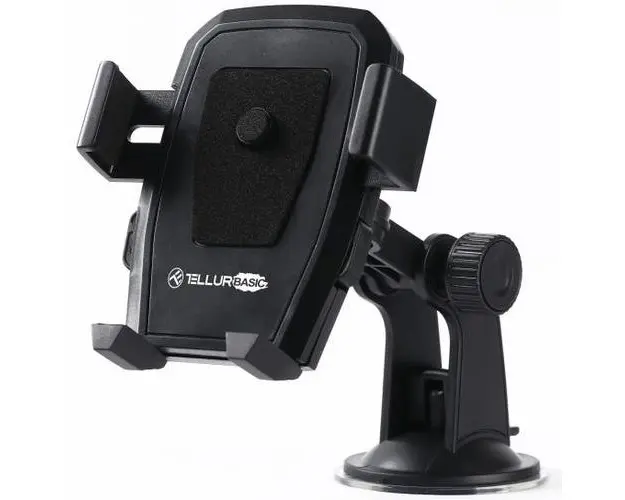 Suport auto pentru telefon Tellur Basic MCH5, fixare ventuza parbriz, Negru
