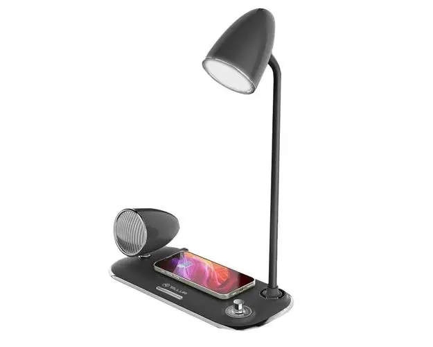 Incarcator wireless si lampa birou Tellur Nostalgia, 15W, Boxa Bluetooth 5W, Negru