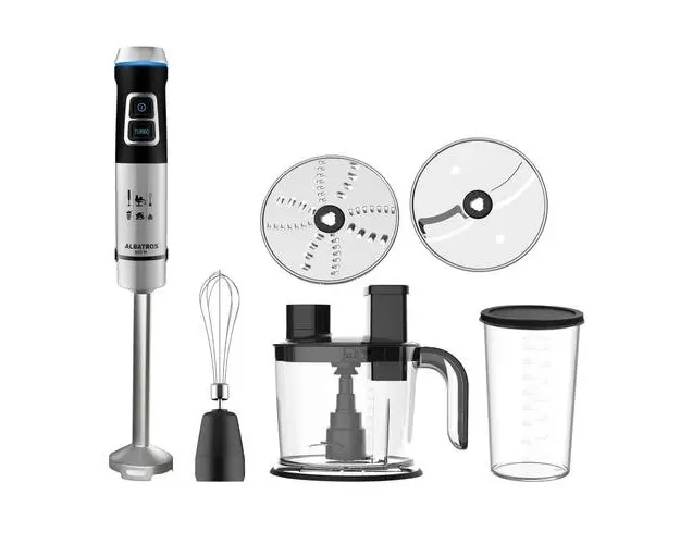 Mixer vertical Albatros MR850A, Putere 850 W, Turatie reglabila, Functie Pulse, Lama dubla inox, Tel inox, Vas 1.5 L, Pahar 0.8 L (Negru/Inox)