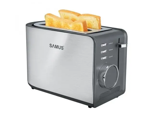 Prajitor de paine Samus Toasty, 850 W, Capacitate 2 felii, 7 Trepte Prajire, Dezghetare, Inox