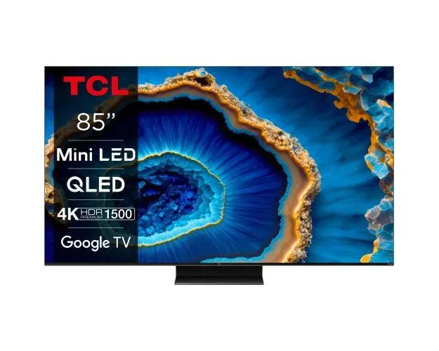 Televizor QLED MiniLED TCL 216 cm (85inch) 85C805, Ultra HD 4K, Smart TV, Google TV, WiFi, CI+, Clasa G, 144 Hz (Model 2023)