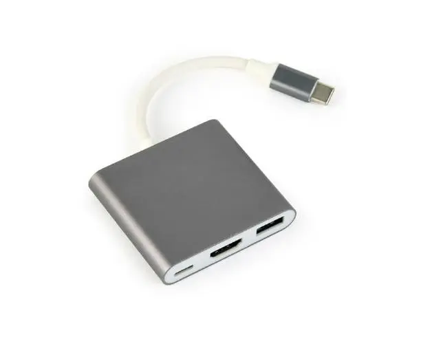 Adaptor 3 in 1, Cablexpert 11205, USB 3.1 tip C tata la port HDMI mama, USB 3.0 mama si port USB tip C PD 2.0 pentru incarcare