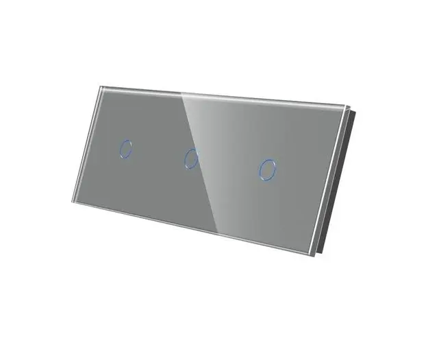 Panou Intrerupator Simplu + Simplu + Simplu cu Touch Din Sticla LUXION, Gri