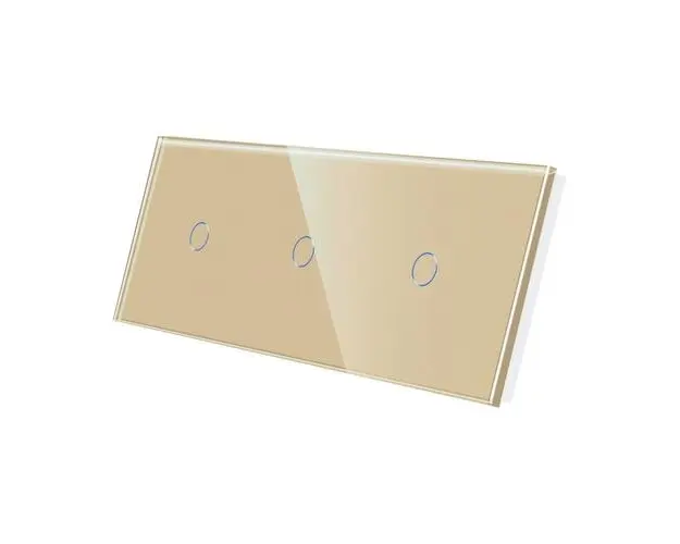 Panou Intrerupator Simplu + Simplu + Simplu cu Touch Din Sticla LUXION, Auriu