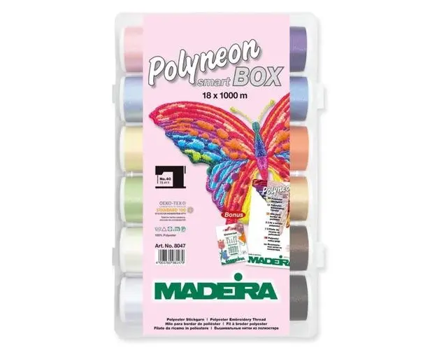 Smartbox Ata de brodat Polyneon Madeira 8047, 18 papiote, finete 40, 100% poliester