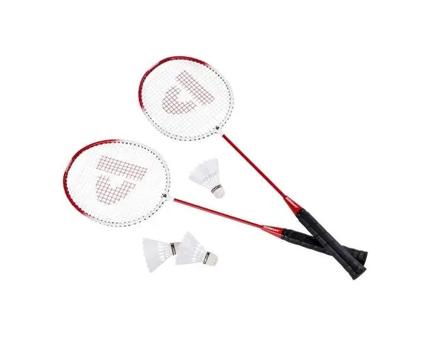 Set badminton Donnay 6 piese Rosu, 2 rachete, 3 fluturasi, Geanta transport