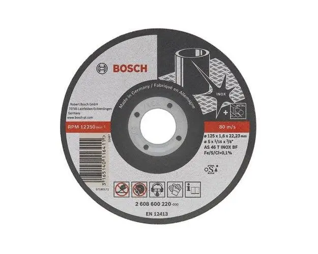 Disc pentru taiere inox Bosch 2608600220, 125 mm diametru, 1.6 mm grosime