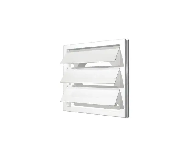 Grila ventilatie patrata cu jaluzele gravitationale, Diametru Ø100mm, exterior 150x150, ASA plastic Alb