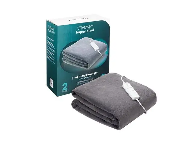 Patura cu incalzire electrica Vitammy huggy plaid, 180 x 130 cm, 3 trepte de incalzire, 120 W, termostat, material moale, lavabil, Gri inchis