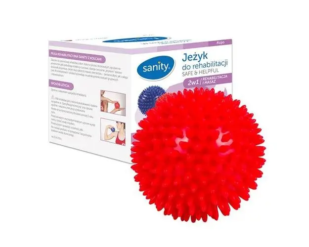 Minge Sanity Safe & Helpful, 2 in 1, pentru reabilitare si masaj, 9 cm, tip arici, Rosu