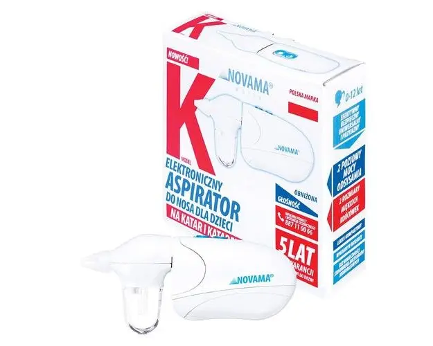 Aspirator nazal electric Novama White K, pentru copii 0-12 ani, 2 varfuri silicon, 2 moduri de operare, silentios, cu baterii, Alb