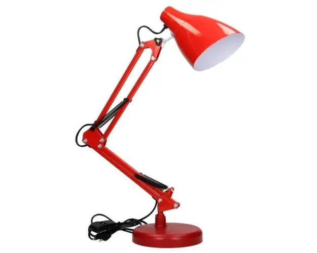 Lampa de birou VIRONE DIAN DL-1/R, E27, 60 W, 3 articulatii mobile, cablu 110 cm cu comutator, otel, Rosu