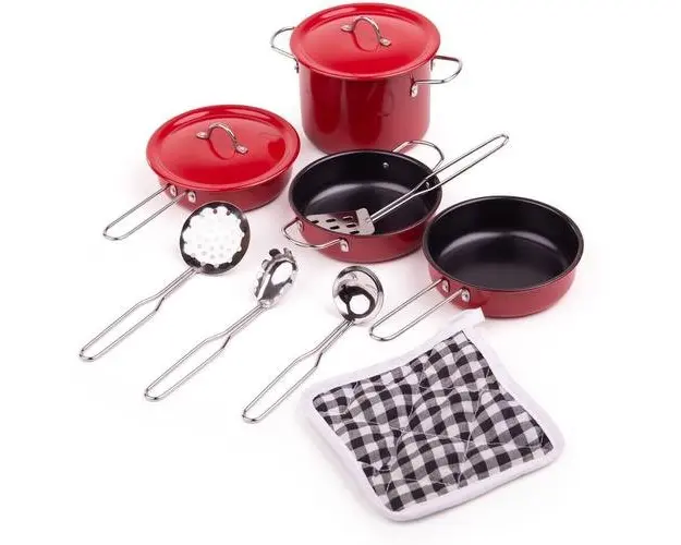 Set vase si ustensile de jucarie pentru gatit, 11 piese Tidlo