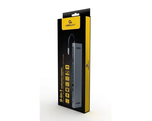HUB USB Gembird A-CM-COMBO9-01, USB Type-C, USB 3.1, HDMI, VGA, RJ-45, PD 60 W (Gri)