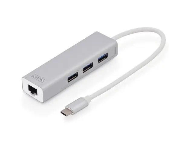 HUB USB 3.0, 3 porturi, Type C, port Gigabit LAN, Digitus