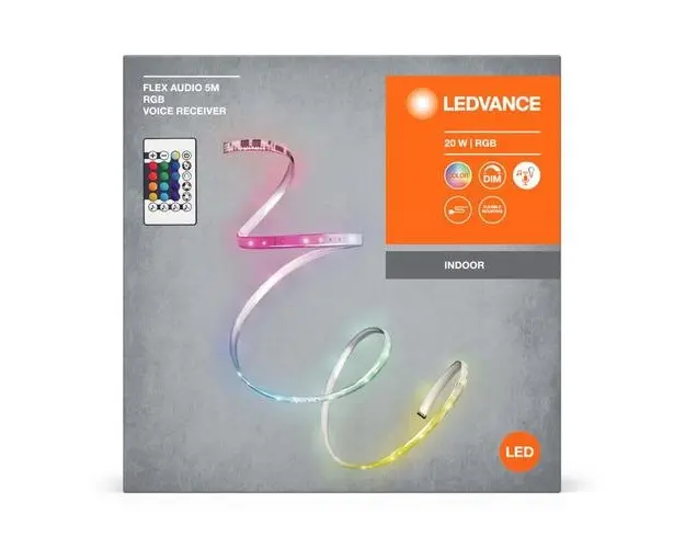 Kit Banda LED RGB Ledvance FLEX Audio cu Telecomanda, 20W, 220-240V, lumina color, dimabila, sincronizare muzica, IP20, 5 metri