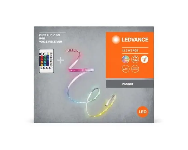 Kit Banda LED RGB Ledvance FLEX Audio cu Telecomanda, 12.5W, 220-240V, lumina color, dimabila, sincronizare muzica, IP20, 3 metri